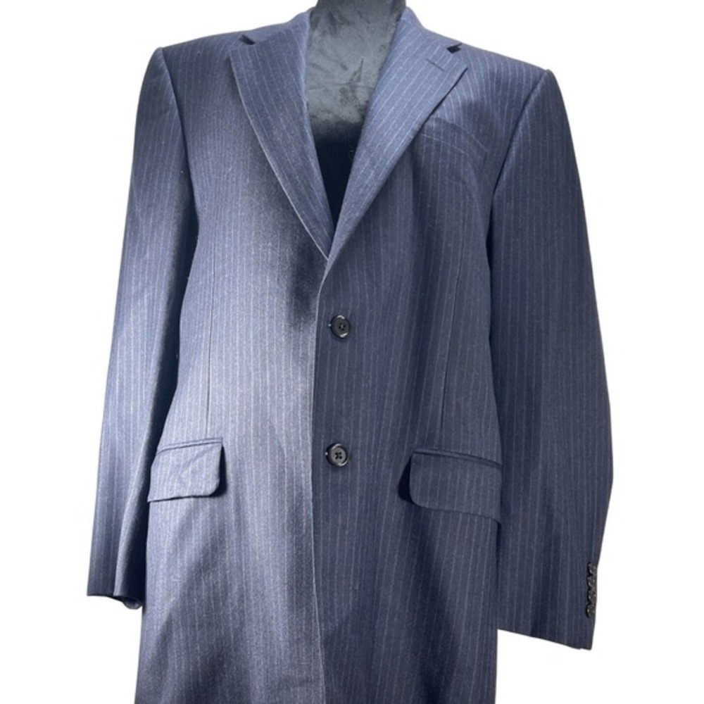 Hickey Freeman Mens Navy Blue Pinstripe‎ Wool Two Button Blazer Sport Coat 42L?